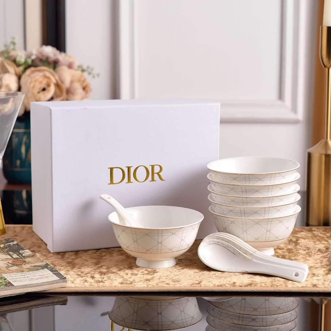 Dior soup set of six bowls with spoons, Hermes, Versace are also available